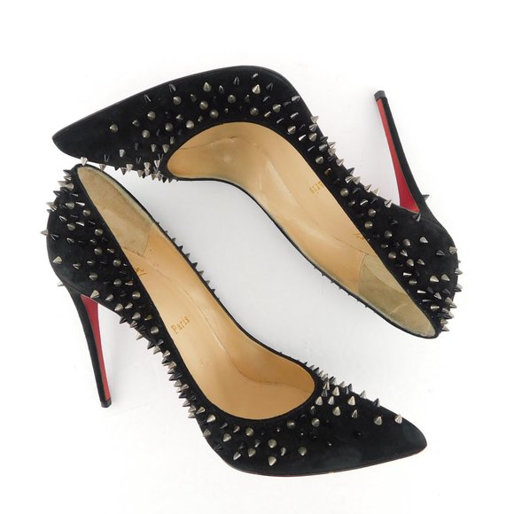 CHRISTIAN LOUBOUTIN Black Spike Suede Leather Heel Pumps 39 - Picture 5 of 10